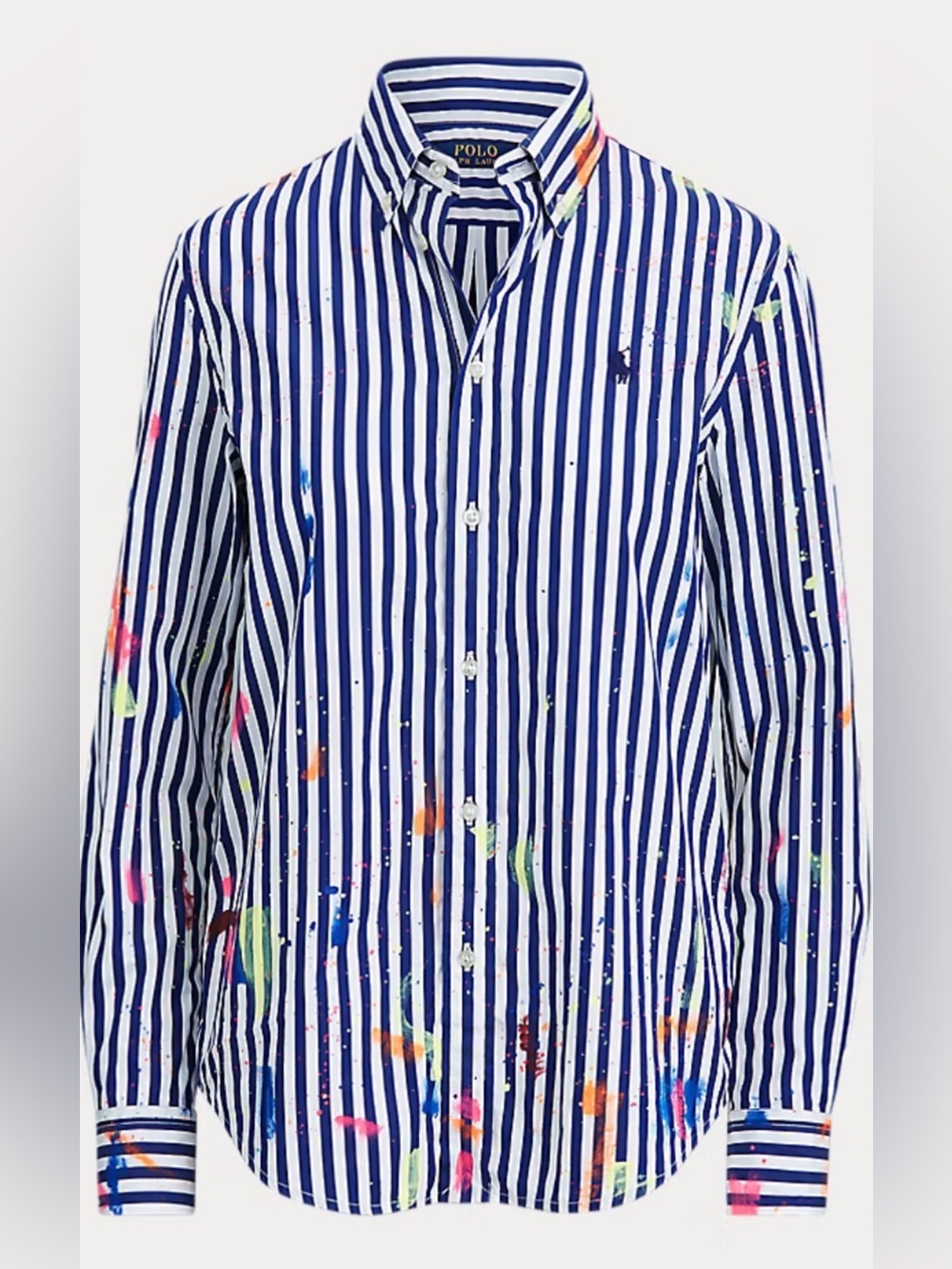 Polo by Ralph Lauren Blue & White Stripe Button-Down Shirt with Paint Splatter
